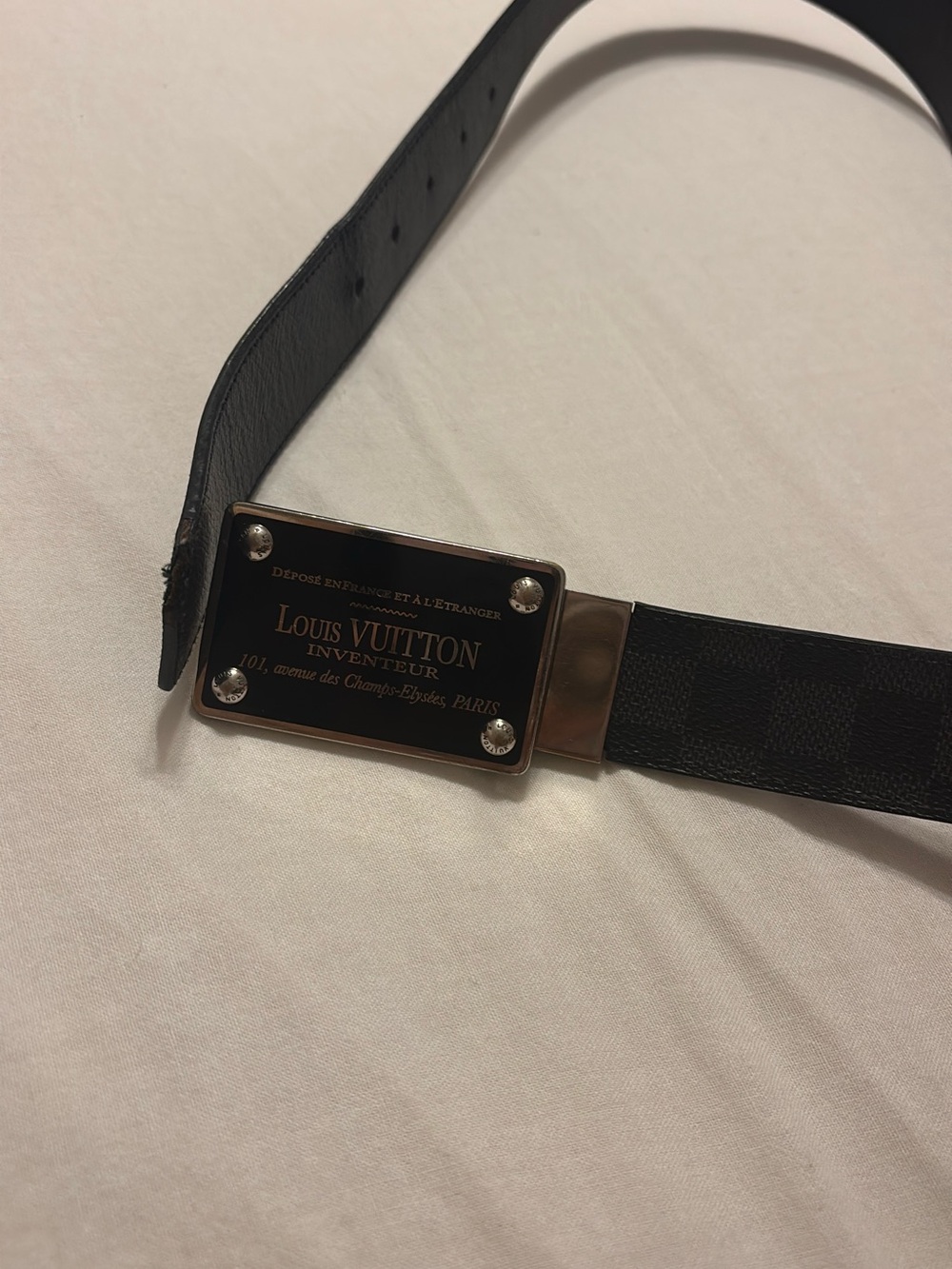 Louis Vuitton Black and Gold Signature Plaque Men's Vintage Belt